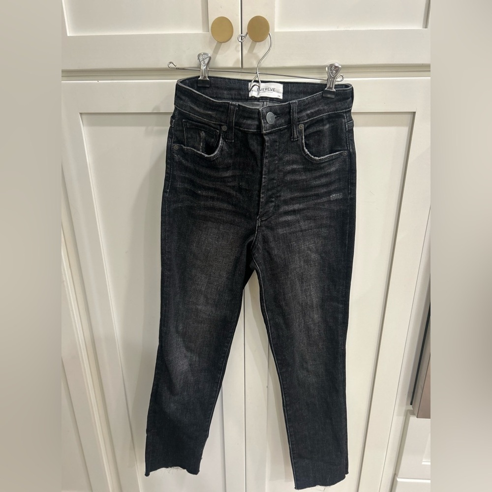 Evereve Jeans Womens 24 Black Raw Hem Ever Straight Stretch